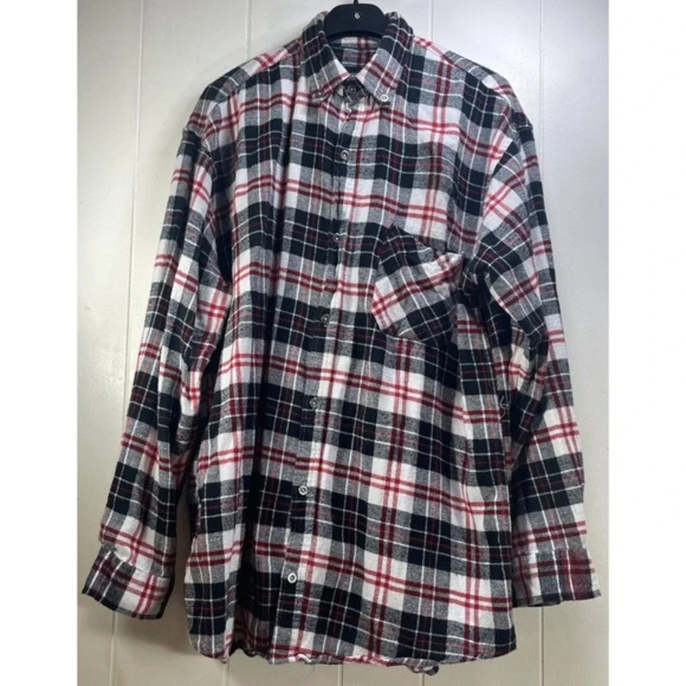 Key‎ Flannel Long Sleeve Button Up Shirt Red Black White Plaid farmcore  outddor